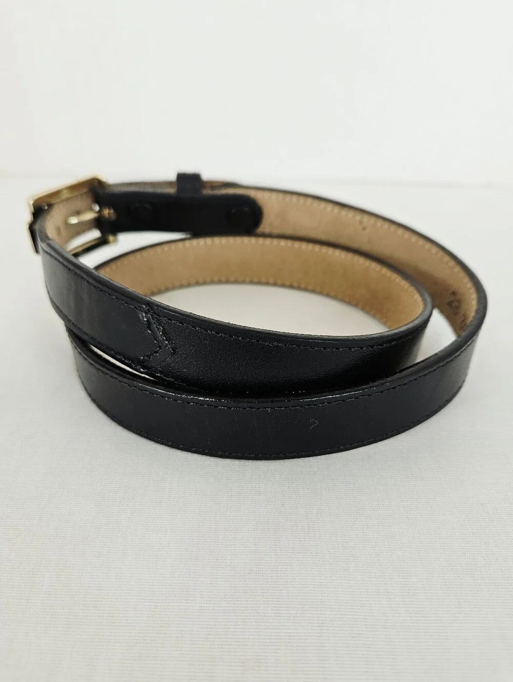 Justin Black Leather Slim Western Belt Gold Buckle USA Cowhide Size 28